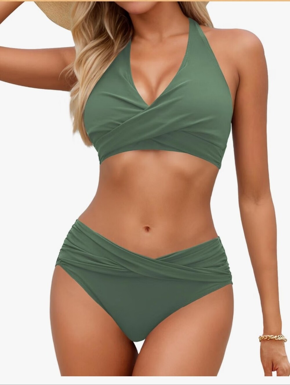 Sage Olive Army Green 2 Piece Bikini Halter Twist Sz S NWT